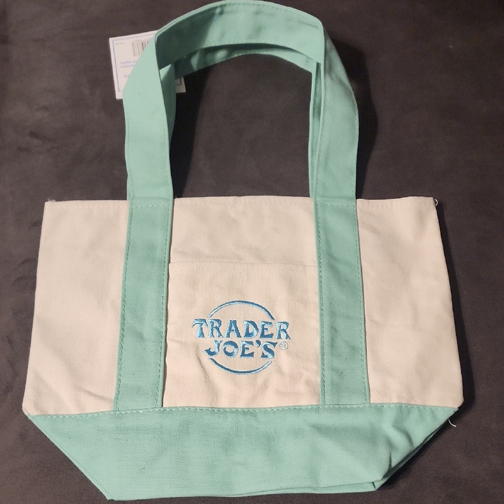 Trader Joe's Mint Green and White Mini Tote Bag